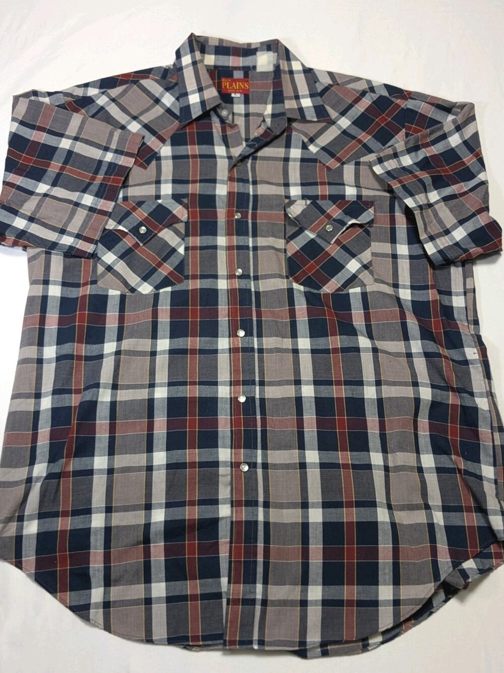 Ely Plains Pearl Snap Short Sleeve Large Western Plaid Vintage 80s Cowboy Rodeo
